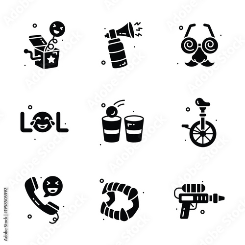 Grab this amazing set of glyph design icons for April Fools' Day pranks and fun.