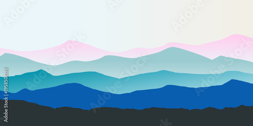 Mountains panorama silhouette background. Beautiful peak view. Morning ridge landscape illustration.