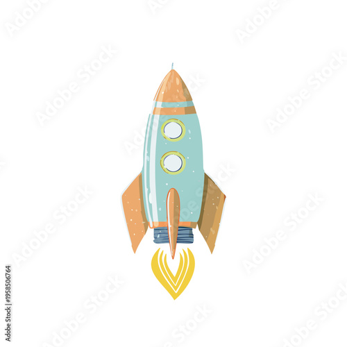 Playful minimal illustration of rocketship 