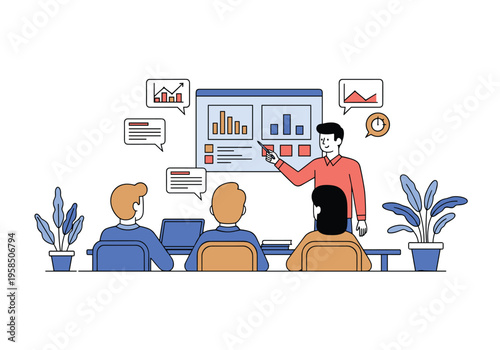 Business presentation with charts and attentive audience