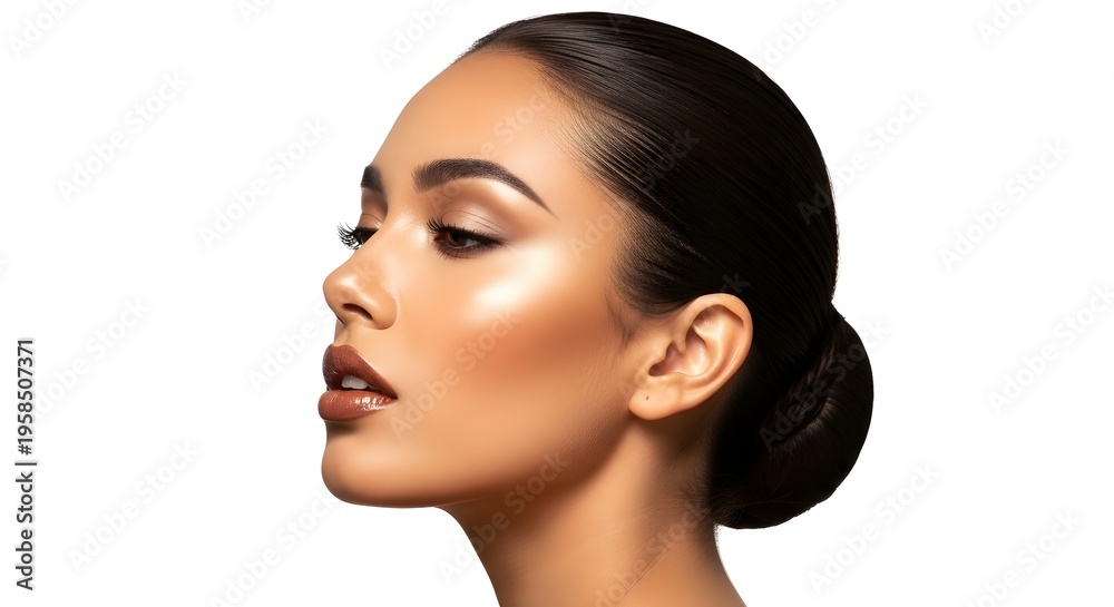 Fototapeta premium Beautiful Woman with Perfect Makeup, Profile View