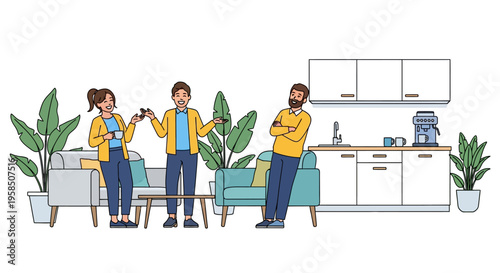 Colleagues Laughing During Office Coffee Break