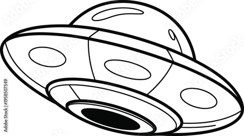 Stylized illustration of a classic flying saucer or UFO in outline