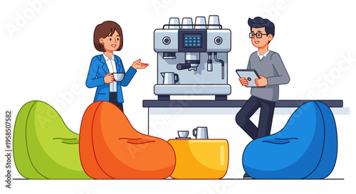 Colleagues Socializing Near Modern Coffee Station