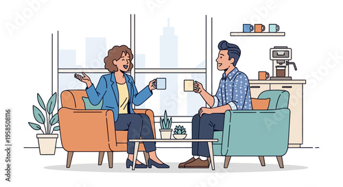 Happy Coworkers Enjoying Coffee Break Together