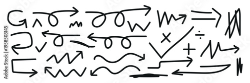 A collection of various arrows and mathematical symbols in a chaotic arrangement