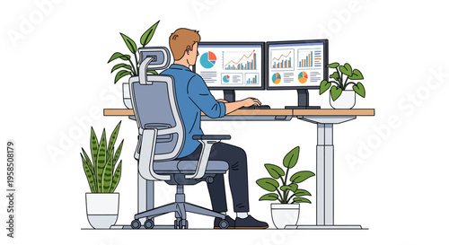 Man Working at Modern Standing Desk