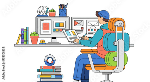 Professional Working at Minimalist Dual Monitor Desk