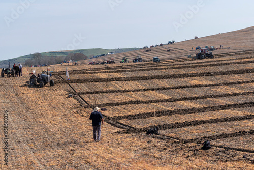 Bratton, Wiltshire, UK,22nd March 2026 - Overview of the contestants at a ploughing match held in Spring.  Wiltshire