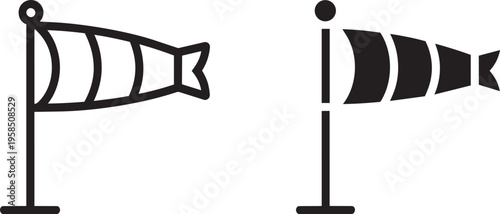 Outline And Solid Windsock Icons On Pole For Wind Direction And Speed