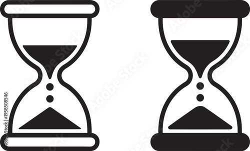Set Of Two Hourglass Icons With Dark Gray Sand And Outline
