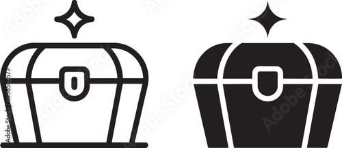 Treasure Chest Outline And Solid Icons With Sparkling Light Effect
