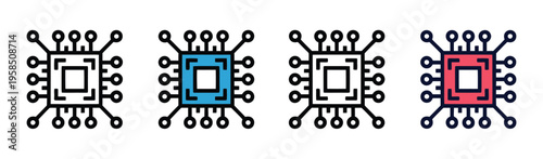 Algorithms icon set multiple, data processing and computational flow symbols, code logic, automation and machine learning concepts, modern technology icons collection, clean flat vector illustration 