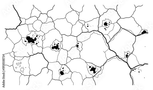 Cracked dry earth ground texture continuous line drawing, global warming drought or abstract map one line art minimalist vector illustration