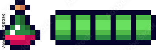 Pixel art retro video game health bar and potion