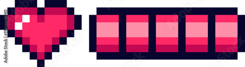 Pixelated heart and health bar gaming interface