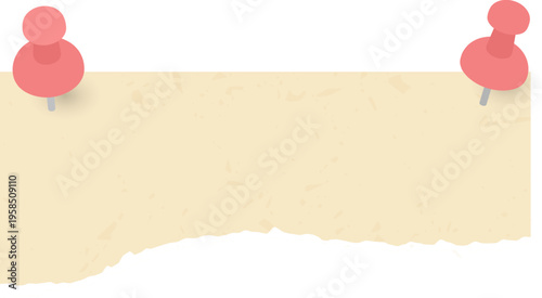 Torn aged memo paper pinned with red thumbtacks