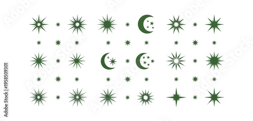 Abstract illustration of stars and moons pattern against a dark background
