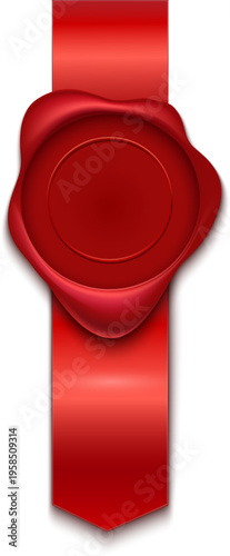 Red wax seal and dangling ribbon for official guarantee