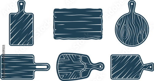 Cutting boards sketch icons kitchen utensils wood tools