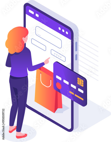 Woman buying online using smartphone for payment