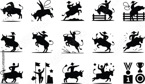 Bull Silhouette Icon Collection Set