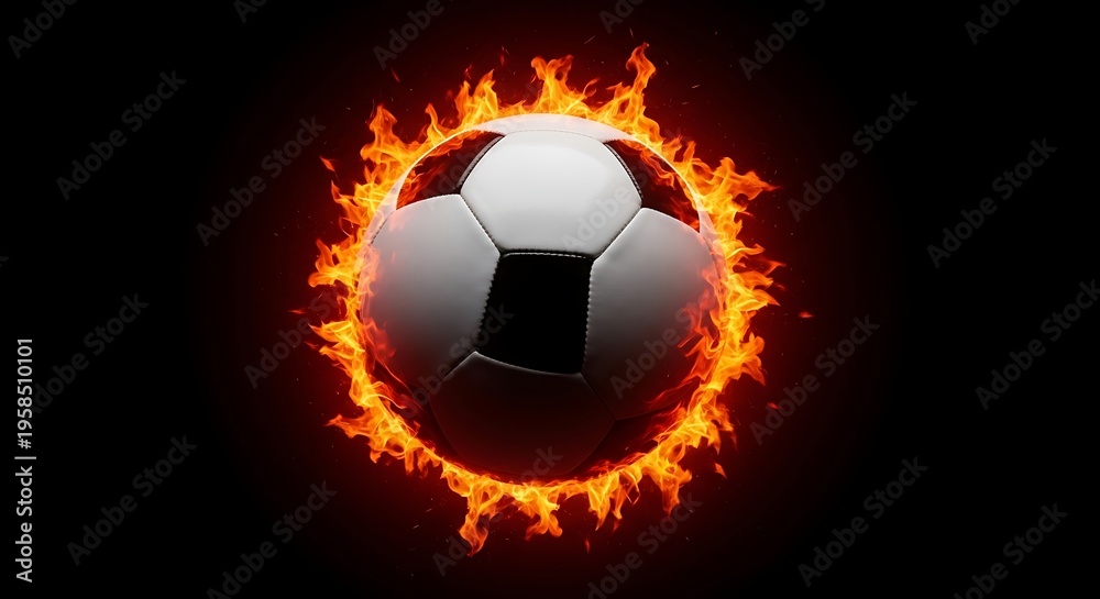 Fototapeta premium A soccer ball surrounded by a ring of fire , FIFA World Cup 2026, World Cup, World Cup 2026 with Soccer Ball, Vibrant Stadium, International Flags, Global Football Celebration