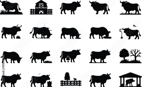 Bull Silhouette Icon Collection Set