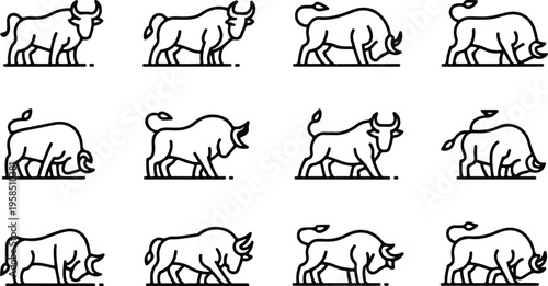 Bull Silhouette Icon Collection Set