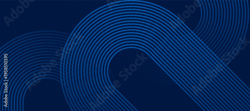 Blue abstract background with blue glowing diagonal rounded lines. Modern shiny geometric lines pattern.