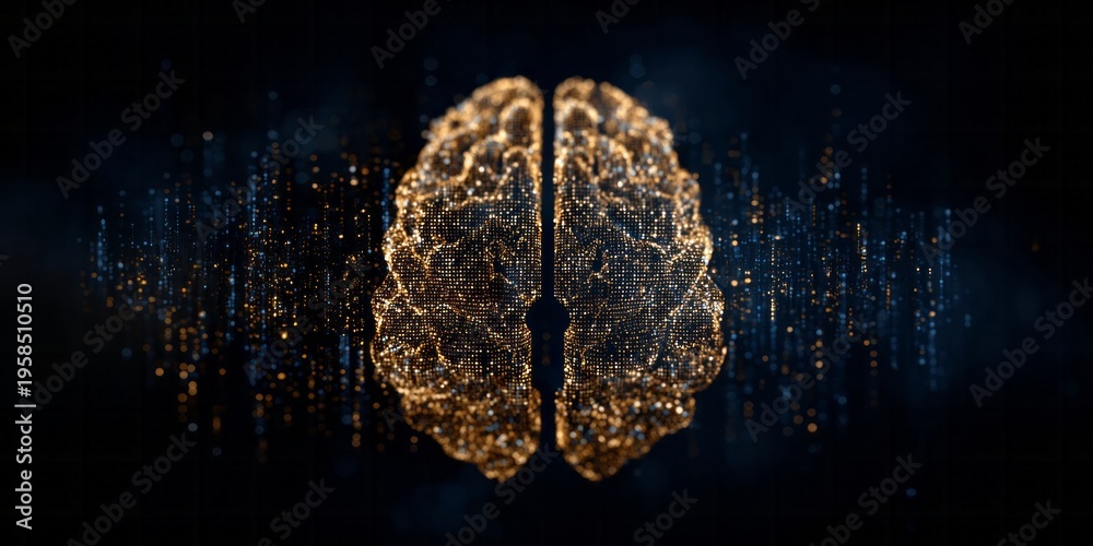Fototapeta premium Digital representation of human cerebrum glows with intricate interconnected data points