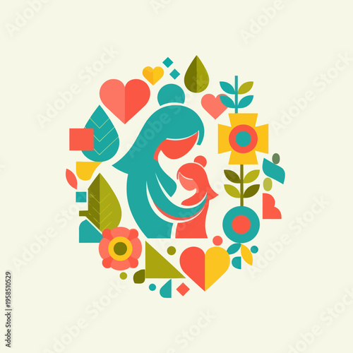 Mother Holding Baby in Heart Shape.