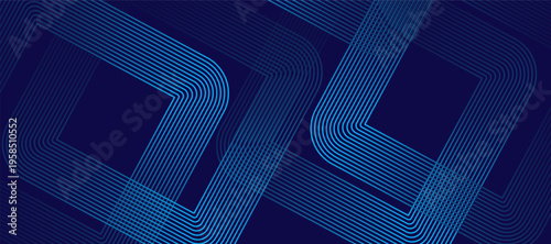 Blue abstract background with glowing geometric lines. Square lines pattern. Minimal geometric. Modern futuristic graphic. Suit for banner, booklet, cover, flyer, website, corporate, brochure