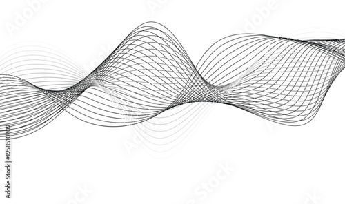 Intricate Black and White Abstract Wave Pattern Flowing Curved Parallel Lines Monochrome Moire Effect Minimalist Modern Digital Background 