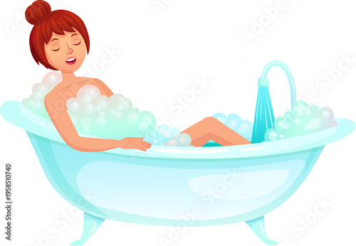 Woman relaxing in bubble bath enjoying wellness concept
