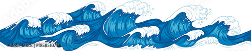 Blue ocean waves cresting water splashing illustration