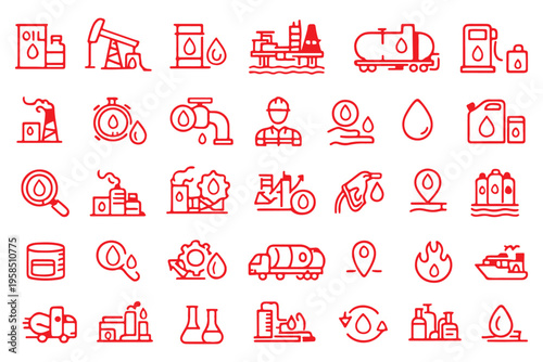 Schilderij op canvas Oil and Gas web icons in line style