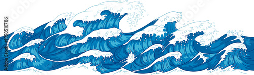 Ocean waves crashing with white foam vector illustration