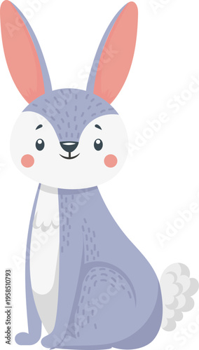 Cute cartoon rabbit character sitting smiling happily
