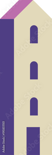 Tall building with stylized geometric house architecture