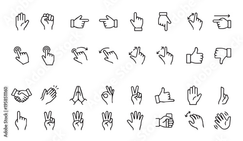 Hand gestures icons: touch, click, sign, communication, action