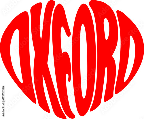  illustration of the word “Oxford” arranged in a heart shape.