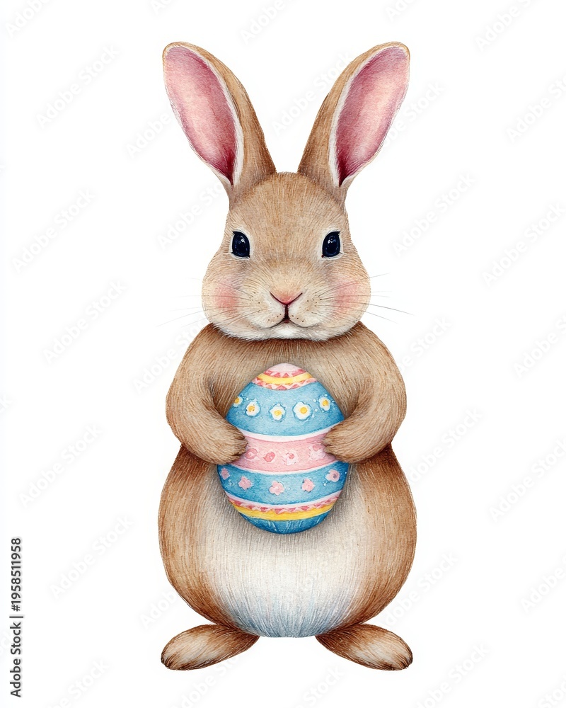 Fototapeta premium Easter bunny holding colorful eggs spring celebration digital illustration whimsical front view festive concept