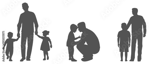Father and child silhouette set