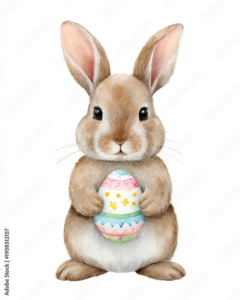 Obraz premium Cute bunny holding colorful easter egg spring season illustration whimsical close-up view easter concept