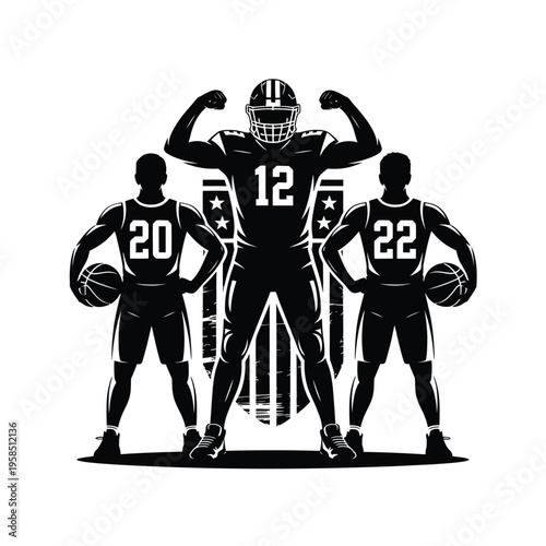 American football players in silhouette displaying strength and patriotism