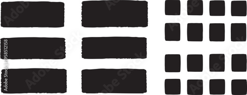 Hand drawn black squares and rectangles on white background