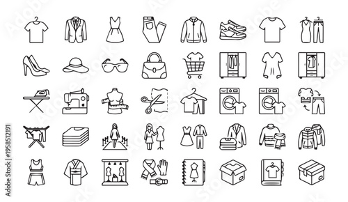 Fashion and clothing icons: style, shopping, and garments