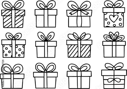 gift box pattern collection black white giftwrap icons with bows