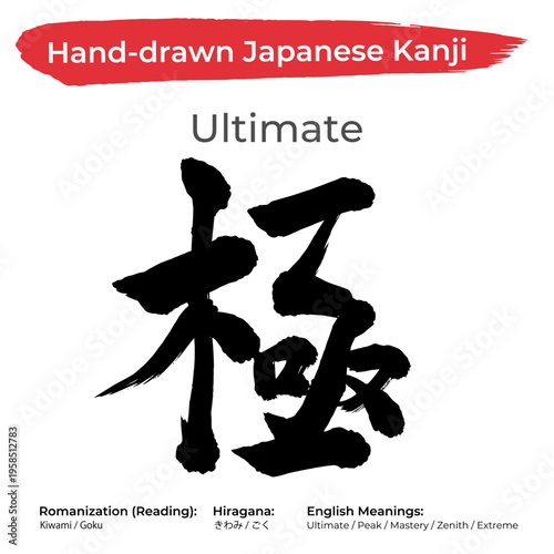 Kiwami Kanji - Samurai Mastery and Ultimate Zenith Japanese Symbol for Perfection and Bushido - Zen Calligraphy Art for Tattoo and Design